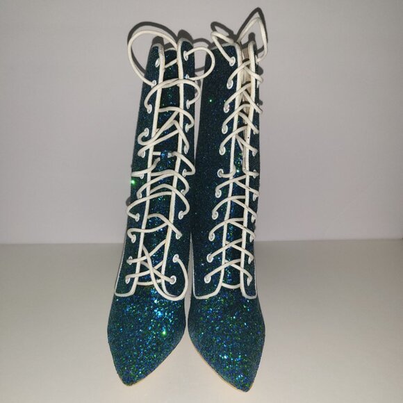 CAPE ROBBIN | Galaxy Glitter Blue Laced Mid Calf Heels - Picture 4 of 9